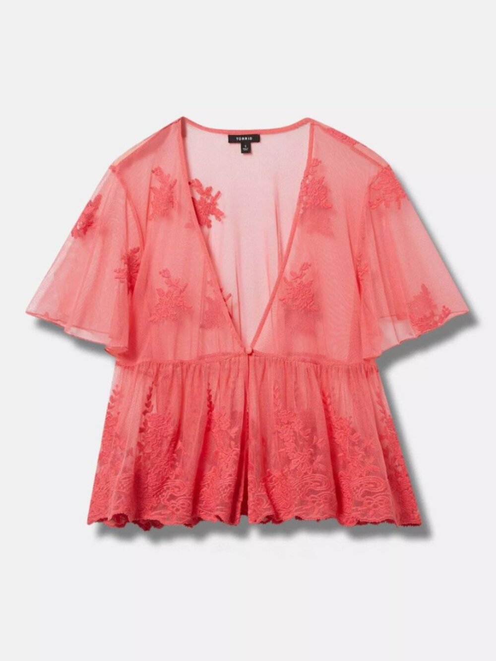 Torrid Embroidered Mesh Peplum Kimono Rouge Red 2 - Picture 13 of 13